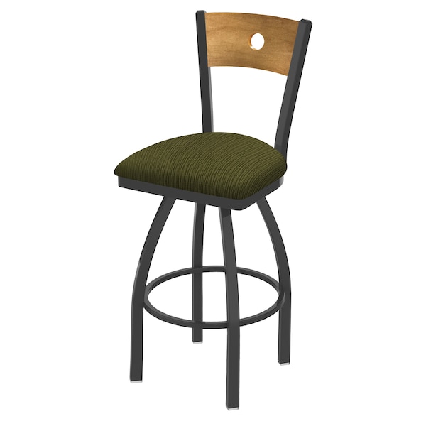 25" Swivel Counter Stool, Pewter Finish, Med Back, Graph Parrot Seat
